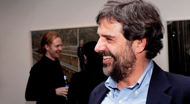 Juan García de Oteyza at opening reception of Eirik Johnson's Sawdust Mountain at Aperture Gallery, 2008.