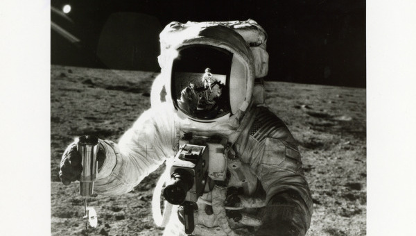 14 - Pete Conrad - Alan Bean with the reflection of the photographer in his visor, EVA 2, Apollo 12, November 1969